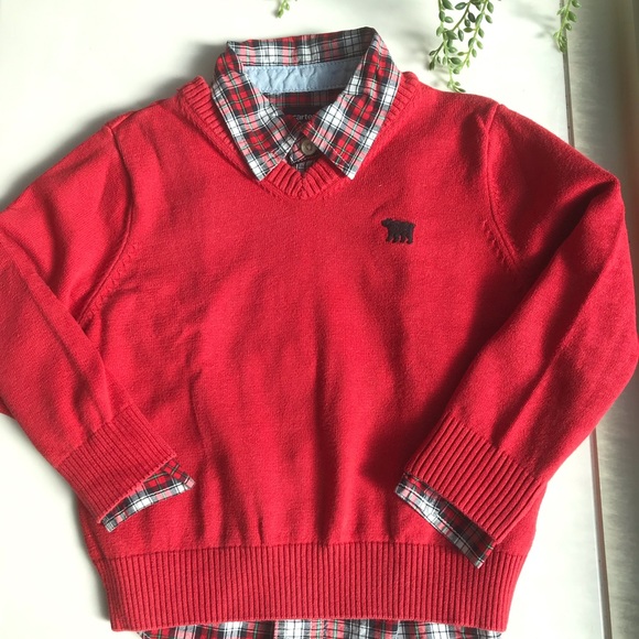 Boys 3T Red Plaid Shirt-Sweater set. - Picture 3 of 13